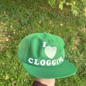 Vintage 80s trucker hat mesh cap I heart clogging love folk dance country USA